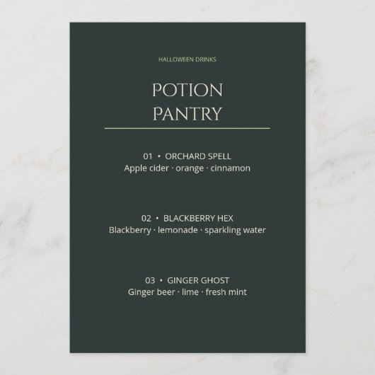 Carte de menu de boissons Halloween modifiable Pot (Devant)