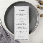 Carte de menu de bordure minimaliste et simple à é<br><div class="desc">Conçu pour s'harmoniser avec notre collection Scalloped Border, ce menu mariage minimaliste présente un design classique avec une touche unique - la bordure à pétoncles est unique et ajoutera sûrement une touche rétro à cette invitation moderne. Si vous voulez attirer l'attention de votre client avec ce design unique, cette suite...</div>