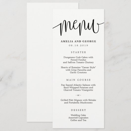 Carte de menu de calligraphie de COULEUR MODIFIABL (Devant / Derrière)