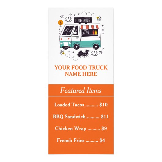 Carte de menu de camion de nourriture avec code QR (Devant)