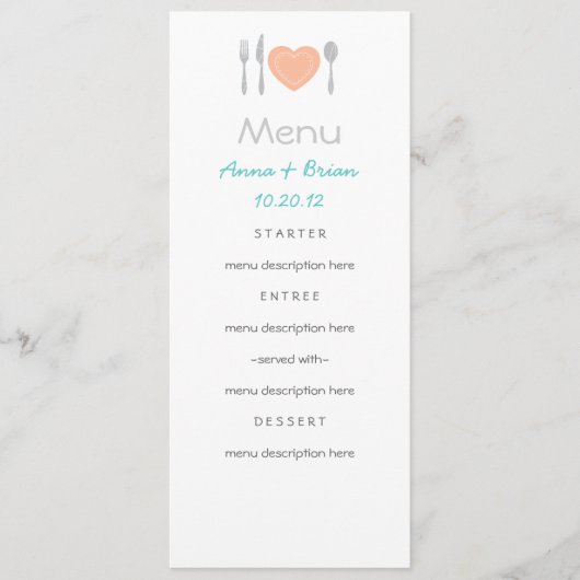 Carte de menu de coeur (Devant)