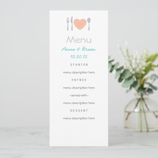 Carte de menu de coeur (Debout devant)