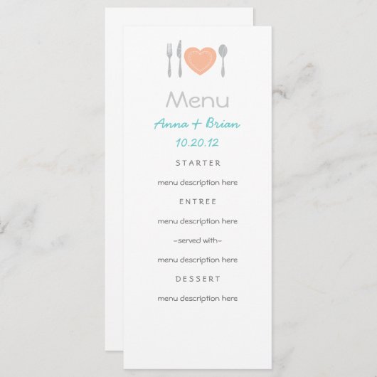 Carte de menu de coeur (Devant / Derrière)