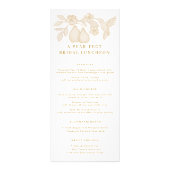 Carte de menu de déjeuner de mariage en or Perle P (Devant)