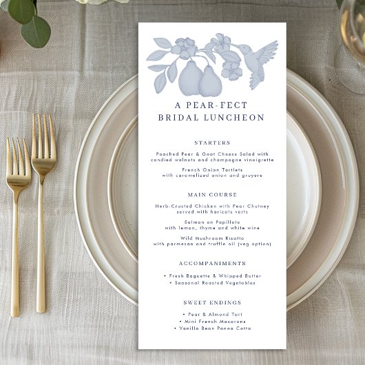 Carte de menu de déjeuner de mariage Poire Parfait