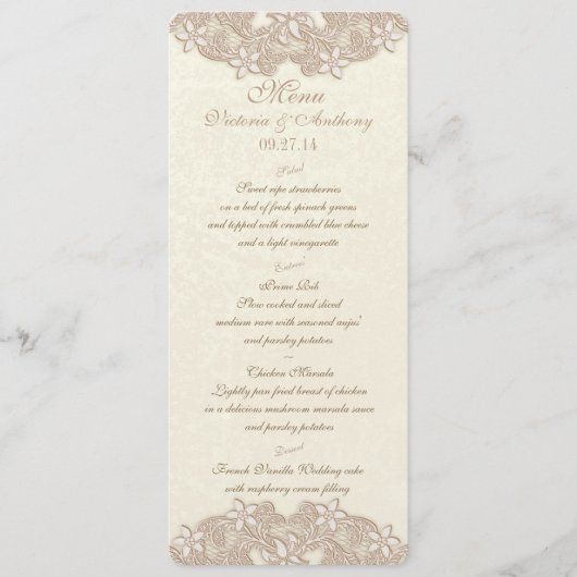 Carte de menu de dentelle florale victorienne (Devant)