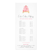 Carte de menu de dessert de gâteau aquarelle rose (Devant)