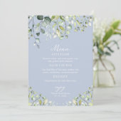 Carte de menu de dîner de douche de mariée à feuil (Debout devant)