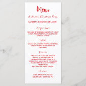 carte de menu de dîner de fête de Noël rouge blanc (Devant)