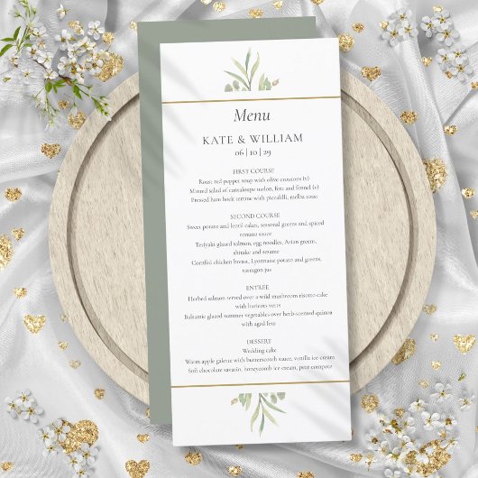 Carte de menu de dîner de mariage à la gouache Euc