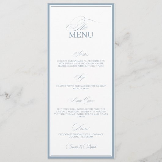 Carte de menu de dîner de mariage argenté Old Mone (Devant)