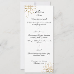 Carte de menu de dîner de mariage blanc, noir et o