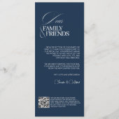 Carte de menu de dîner de mariage bleu marine chic (Dos)