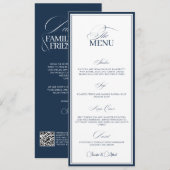 Carte de menu de dîner de mariage bleu marine chic (Devant / Derrière)