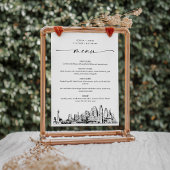 Carte de menu de dîner de mariage de la skyline de