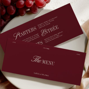 Carte de Menu de Dîner de Mariage Élégant Bourgogn