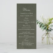 Carte de Menu de Dîner de Mariage Élégant Vert Sau (Debout devant)