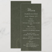 Carte de Menu de Dîner de Mariage Élégant Vert Sau (Devant / Derrière)