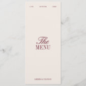 Carte de menu de dîner de mariage élégante bordeau (Devant)
