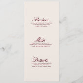 Carte de menu de dîner de mariage élégante bordeau (Dos)