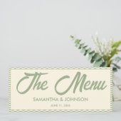 Carte de menu de dîner de mariage moderne à rayure (Debout devant)