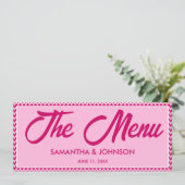 Carte de menu de dîner de mariage moderne rose sau (Debout devant)