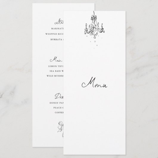 Carte de menu de dîner de mariage noir et blanc de (Devant / Derrière)