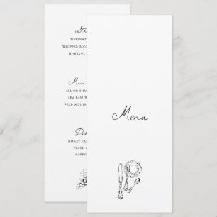 Carte de menu de dîner de mariage noir et blanc de
