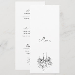 Carte de menu de dîner de mariage noir et blanc de