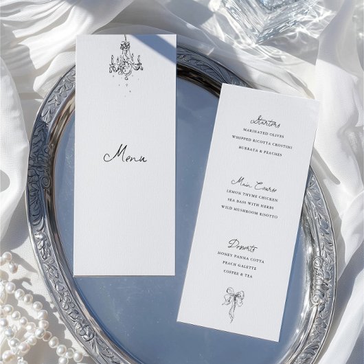 Carte de menu de dîner de mariage noir et blanc de