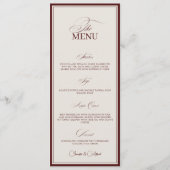 Carte de Menu de Dîner de Mariage Rouge Élégant à (Devant)