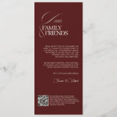 Carte de Menu de Dîner de Mariage Rouge Élégant à (Dos)