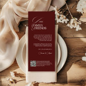 Carte de Menu de Dîner de Mariage Rouge Élégant à