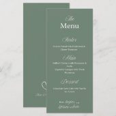 Carte de menu de dîner de mariage vert olive (Devant / Derrière)
