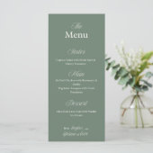 Carte de menu de dîner de mariage vert olive (Debout devant)