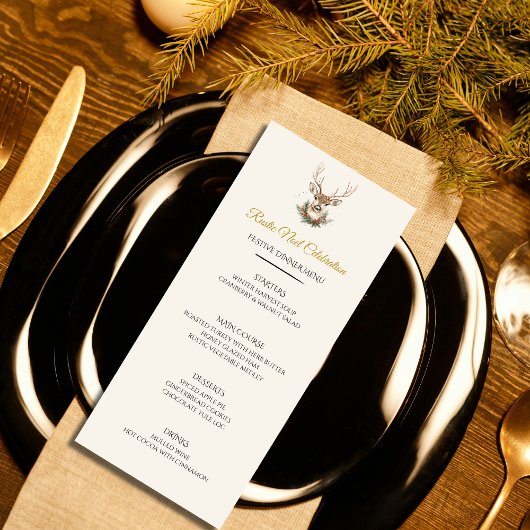 Carte de Menu de Dîner de Noël Élégant Rustique