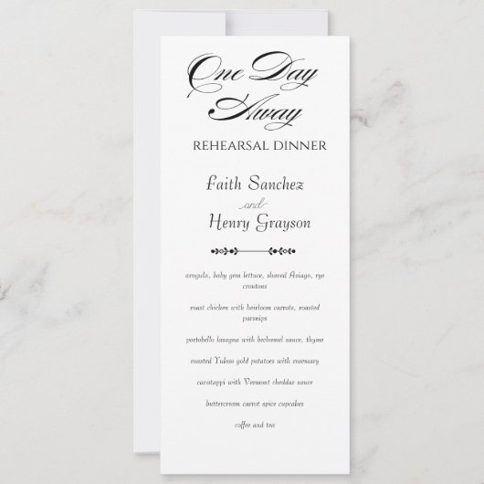 Carte de menu de dîner de répétition Chic One Day (Devant)