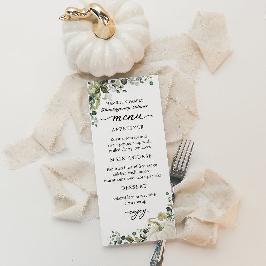 Carte de menu de dîner de Thanksgiving Citrouille