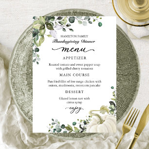Carte de Menu de Dîner de Thanksgiving Citrouille 