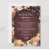 Carte de Menu de Dîner de Thanksgiving Floral Auto (Devant)