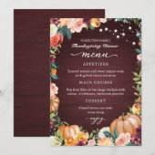 Carte de Menu de Dîner de Thanksgiving Floral Auto (Devant / Derrière)