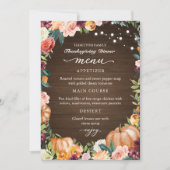 Carte de Menu de Dîner de Thanksgiving Floral d'Au (Devant)