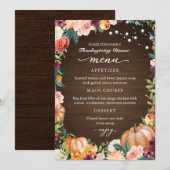 Carte de Menu de Dîner de Thanksgiving Floral d'Au (Devant / Derrière)