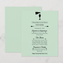 Carte de menu de dîner de Thanksgiving Vert Sauge