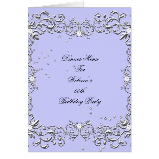 Carte de menu de dîner Diamant Bleu Argent (Devant)