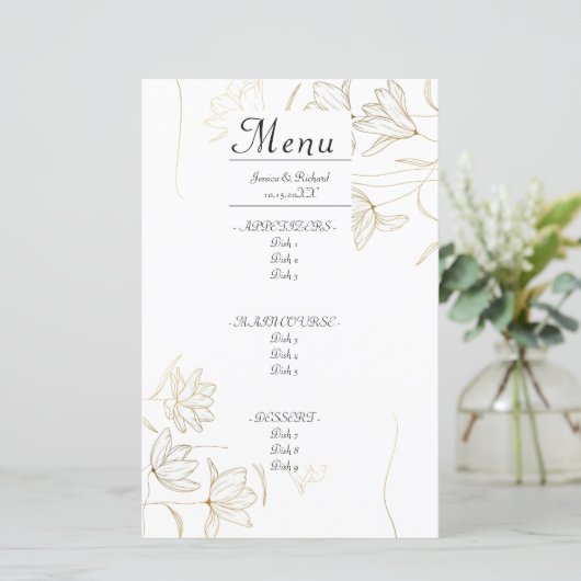 Carte de menu de dîner Fleur d'Or (Debout devant)