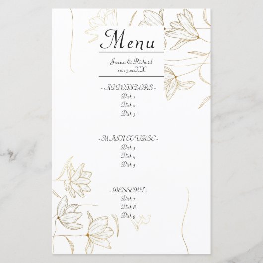 Carte de menu de dîner Fleur d'Or (Devant)