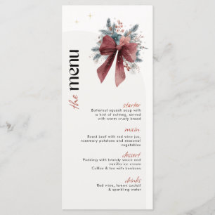 Carte de menu de dîner floral bordeaux pour Noël