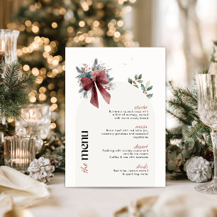 Carte de menu de dîner floral Bourgogne pour Noël