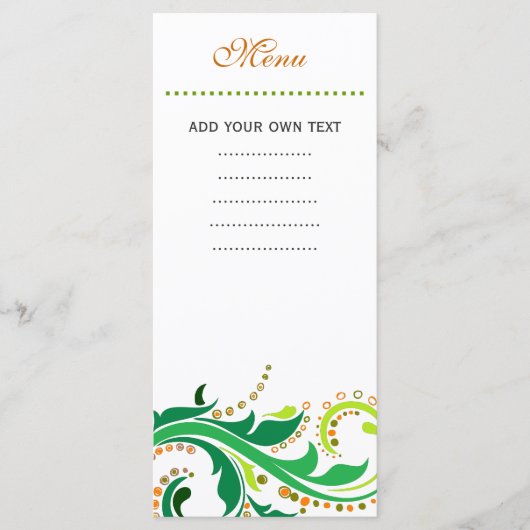 Carte de menu de dîner, floral en spirale (Devant)